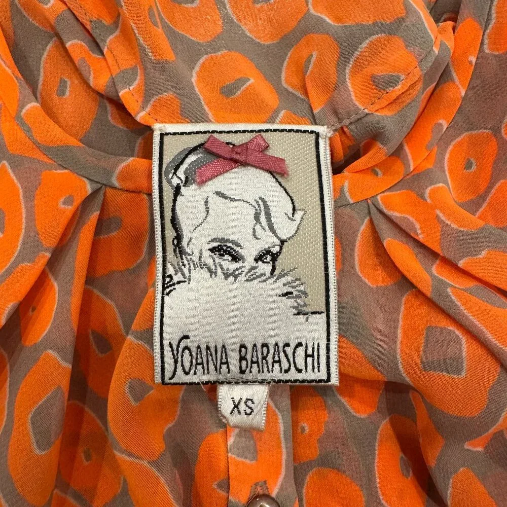 Yoana Baraschi Bright Orange/Grey Leopard Print Sleeveless Sheer Top, XS